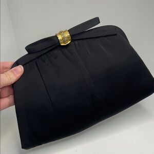 1950s Vintage After Five Black Evening Bag Clutch with Gold Tone Clasp